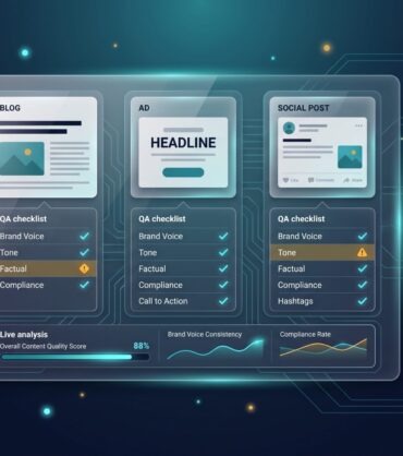 AI content quality assurance checks for brand voice, tone, factual accuracy, and compliance across marketing formats