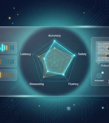 LLM benchmarking leaderboard with radar chart and side-by-side response comparison panel