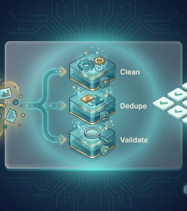 Data curation pipeline showing raw data flowing through cleaning, deduplication, and validation into a structured training-ready grid
