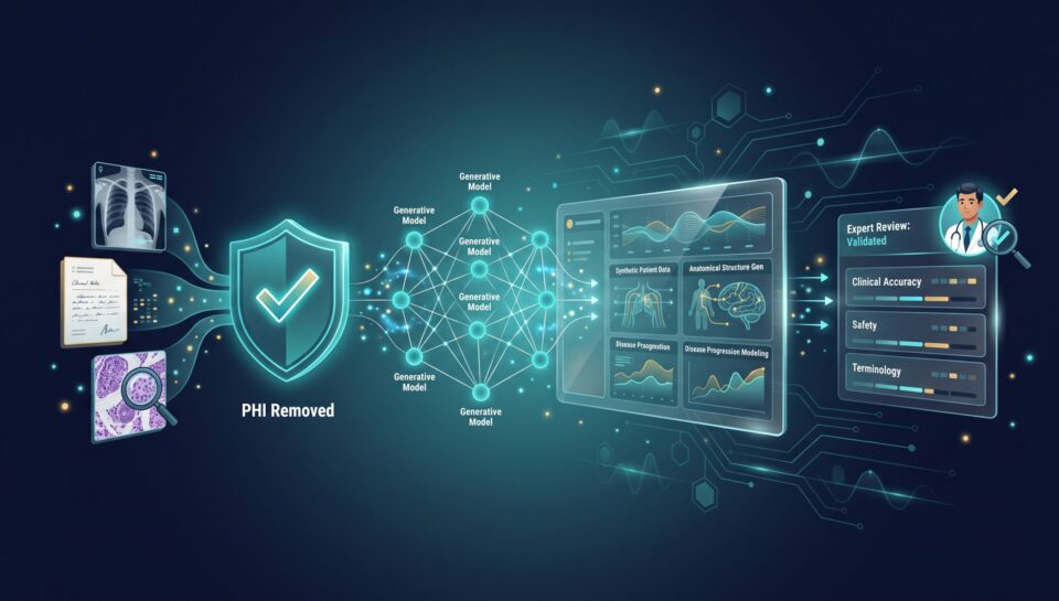 Medical data pipeline (imaging, clinical notes, pathology) into a generative model with HIPAA safeguards