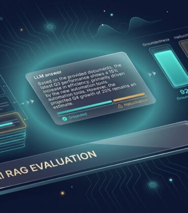 RAG evaluation dashboard measuring groundedness and hallucination in AI answers